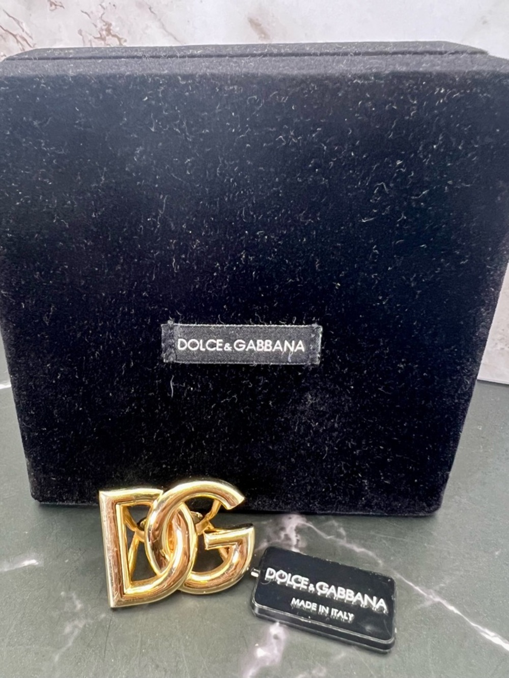 Dolce & Gabbana Brass logo-plaque Unisex ring size 6.5 GUC in Box